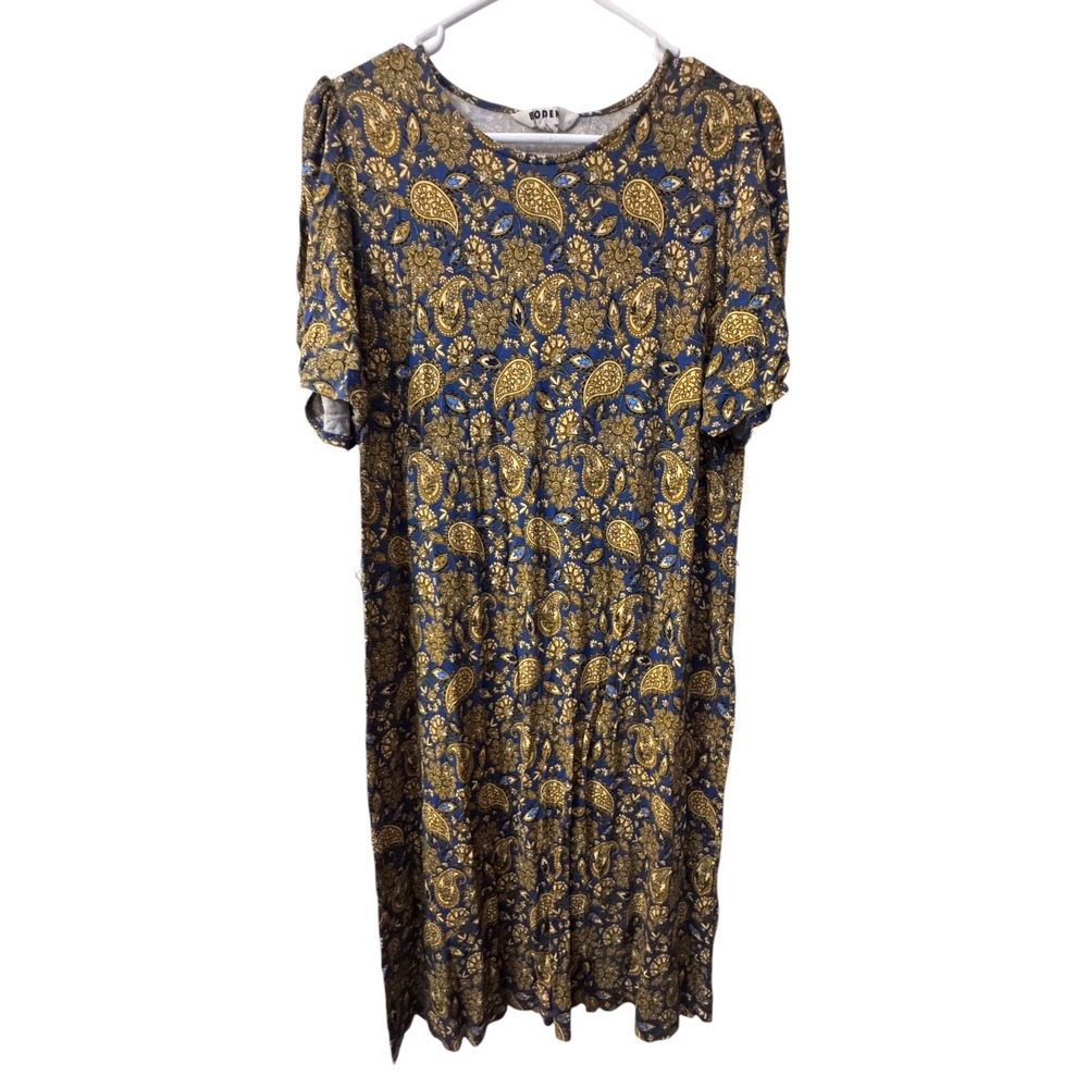 Boden Womens Paisley Jersey Shift Dress Blue Gold 14R Fall Quiet Luxury Classic